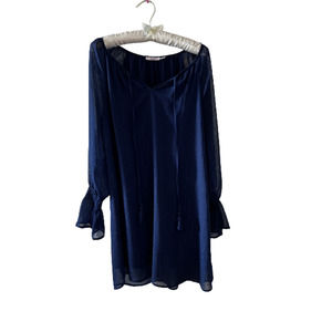 Mi Ami Women's Dress Long Sleeve Ruffle Cuff Blue Pullover Lined S